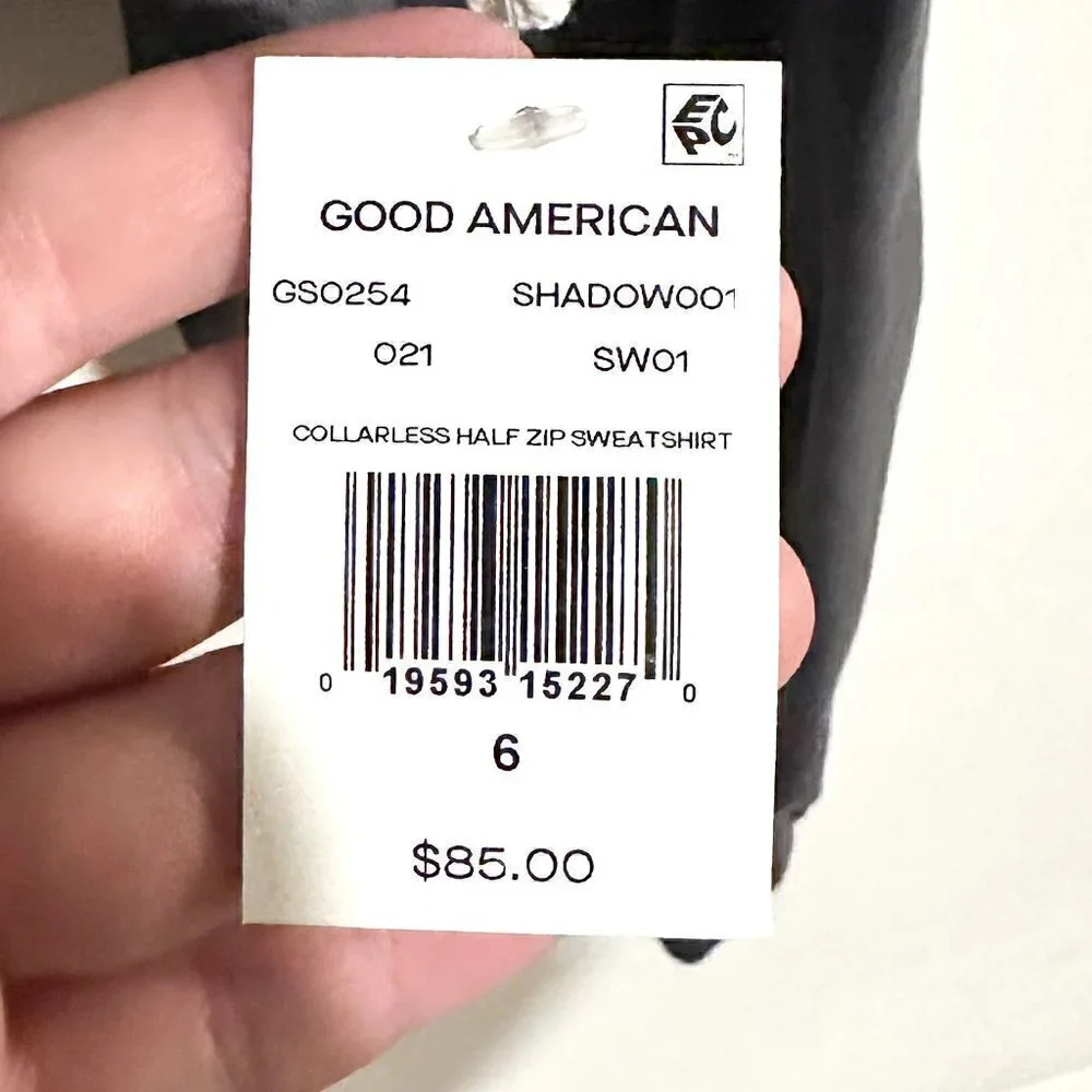 NWT Good American Essentials Gray Collarless Half Zip Sweatshirt - Size 6 (3XL)